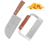 Beowanzk 2 Pcs Crinkle Cutter, Stainless Steel Potato Chipper, Crinkle Cutter Knife for Fruits, Vegetables, Potatoes