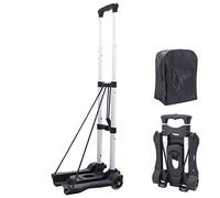 Beowanzk Folding Shopping Trolley on 2 Wheels, Shopping Trolley on Wheels Foldable with 2 Elasticated Cord Fixings, Holds up to 88lbs/40kg, Height Adjustable handle