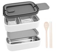 Beowanzk Lunch Box with 3 Compartments,Leakproof Lunchbox for Adults and Kids,Reusable Stainless Steel Thermal Microwavable Bento Box Add Water Keep Warm Hot Food Container,BPA-Free,Refrigerable