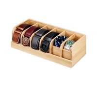 Beowanzk Wooden Belt Organizer, 6 Grids Belt Storage Box, Bamboo Belt Display Case and Holder for Closet Drawer Organization, Multi-Compartment Jewelry Watch Storage (Natural Wood Color)