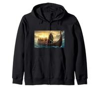 Beowulf Arrives in Denmark with Warriors vikings boat myth Zip Hoodie