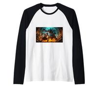 Beowulf Battles the Monster Grendel at Night Nordic saga Raglan Baseball Tee