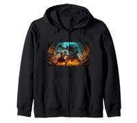Beowulf Battles the Monster Grendel at Night nordic saga Zip Hoodie