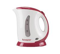 BEPER BB.050 Electric Kettle, 1L Capacity, Graduated Indicator, Automatic Shutdown, Fast Boiling, White/Red