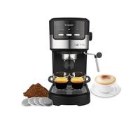 beper P101CAF100 Duetta Espresso Coffee Machine, 1100W, Compatible with pods and coffee powder, Coffee machine with double outlet arm, 15 bar, Cup warmer, measuring cup and presser included, Black