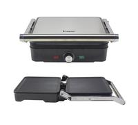 BEPER P101TOS503 Grand 3-in-1 Multifunction Electric Steak Pan, Panini Griddle, and Barbecue Grill +28x25 cm Plates, Aluminium, 2000 W, Black