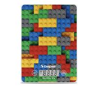 BEPER P102BIL005 Digital Kitchen Scale, Tempered Glass Plate, Tare Function, LCD Touch Display, Accuracy 1g-5kg, Hangable, Battery Included, Colorful Bricks