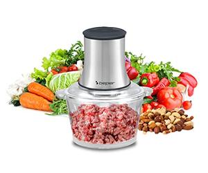 BEPER P102ROB001 Glass food processor, Glass container, Abs body, Double pair of steel blades, 2 speeds, non-slip base, 1.5L capacity, Grey/Black