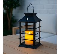 BEPER P207ILO303 Solar Lantern with LED Flame Effect Candle, Outdoor Solar Lamp with Hook, Automatic Switch-On, Warm Flickering Light, IP44 for Garden and Balcony
