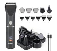 BEPER P304CAP050 Multifunction Trimmer Set - Hair, Bear, Nose and Ear Trimmer - 12 Accessories Included, Steel Blades, LED Display, Rechargeable