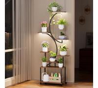 bephible 8-Tiered Tall Plant Stand, Plant Stand Indoor with 3 Grow Light, Tree-Shaped Plants Shelf Display Rack Holder, Multiple Flower Planter Holder with 360 Degree Wheels for Patio, Balcony, Home