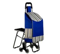 bephible Grocery Trolley, Shopping Cart with Seat Dual Triple Wheel, Ergonomic Handle Stair Climber Grocery Cart Heavy Duty Shopping Hand Truck for Outdoor Blue