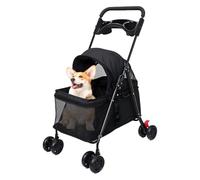 bephible Pet Stroller, 4 Wheels Dog Cat Stroller, Outdoor Travel Pet Folding Strollers, Cat Cage Strollers with 360 Degree Rotatable Wheels and Cup Holder, Visible Window for Medium Small Dog Black B