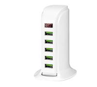 BEPM Usb Charger Multi Port Multiple Usb Charger Universal Multi 5 Port Usb Charger Hub Usb Quick Charger Charging Station Dock Travel Adapter Wall Socket-White