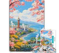 Beppu, Japan Cherry Blossom Scenery Jigsaw Puzzle for Adults, 300 Pieces | A focused indoor hobby - an activity that can be paused and resumed on weekends.