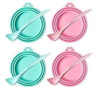 BEPSYOM 2 Silicone Cans Stoppers with 2 Spoons, Universal Pet Food Lids, Fits 3 Standard Sizes (Pink,Green)