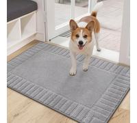 BEQHAUSE Door Mat for Indoor,60x90cm Dirt Trapper Barrier Mat Super Absorbent Machine Washable Front Doormats Rug with Non-Slip TPR Backing for Front Back Door, Entryway, Dogs & Pet, Light Grey