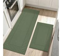 BEQHAUSE Kitchen Rug, Non-Slip and Machine Washable,60x89cm+60x152cm, Green | Kitchen Mat, Polyester, Stain Resistant, Dirt Trapping For Comfort Standing In Office/Kitchen/Laundry Room, Pet Friendly