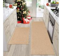 BEQHAUSE Kitchen Rugs and Mats Non Skid Washable Kitchen Floor Mat with TPR Backing 100% Polyester Kitchen Mat Set of 2 Absorbent Runner Rugs 50X76cm+50X122cm, Beige