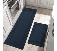 BEQHAUSE Kitchen Rugs Washable Kitchen Mats Floor Non-Slip Kitchen Mats Absorbent Kitchen Runner with TPR Non Skid Backing,Set of 2(60X89cm+60X152cm,Blue)