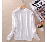 BEQUAH Woolen Sweater Cashmere Cotton Blend Half Turtleneck Women Pullover Autumn Winter Jumper Daily Wear Basic Warm Knitted Sweater Pull Femme-White,S