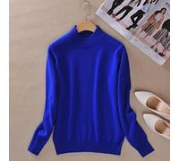 BEQUAH Woolen Sweater Cashmere Cotton Blend Half Turtleneck Women Pullover Autumn Winter Jumper Daily Wear Basic Warm Knitted Sweater Pull Femme-Blue,Xl