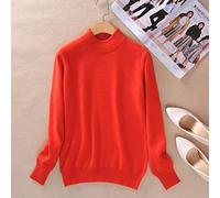 BEQUAH Woolen Sweater Cashmere Cotton Blend Half Turtleneck Women Pullover Autumn Winter Jumper Daily Wear Basic Warm Knitted Sweater Pull Femme-Orange,M
