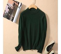 BEQUAH Woolen Sweater Cashmere Cotton Blend Half Turtleneck Women Pullover Autumn Winter Jumper Daily Wear Basic Warm Knitted Sweater Pull Femme-Green,L