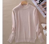 BEQUAH Woolen Sweater Cashmere Cotton Blend Half Turtleneck Women Pullover Autumn Winter Jumper Daily Wear Basic Warm Knitted Sweater Pull Femme-Beige,M