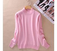BEQUAH Woolen Sweater Cashmere Cotton Blend Half Turtleneck Women Pullover Autumn Winter Jumper Daily Wear Basic Warm Knitted Sweater Pull Femme-Pink,S
