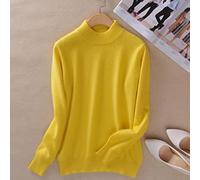 BEQUAH Woolen Sweater Cashmere Cotton Blend Half Turtleneck Women Pullover Autumn Winter Jumper Daily Wear Basic Warm Knitted Sweater Pull Femme-Yellow,M