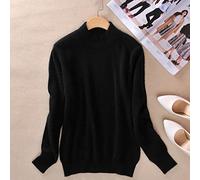 BEQUAH Woolen Sweater Cashmere Cotton Blend Half Turtleneck Women Pullover Autumn Winter Jumper Daily Wear Basic Warm Knitted Sweater Pull Femme-Black,M