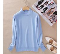 BEQUAH Woolen Sweater Cashmere Cotton Blend Half Turtleneck Women Pullover Autumn Winter Jumper Daily Wear Basic Warm Knitted Sweater Pull Femme-Sky Blue,S