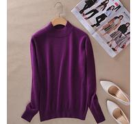 BEQUAH Woolen Sweater Cashmere Cotton Blend Half Turtleneck Women Pullover Autumn Winter Jumper Daily Wear Basic Warm Knitted Sweater Pull Femme-Violet,Xxxl