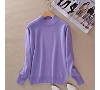 BEQUAH Woolen Sweater Cashmere Cotton Blend Half Turtleneck Women Pullover Autumn Winter Jumper Daily Wear Basic Warm Knitted Sweater Pull Femme-Lavender,M