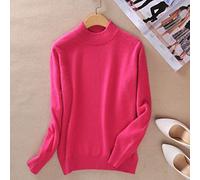 BEQUAH Woolen Sweater Cashmere Cotton Blend Half Turtleneck Women Pullover Autumn Winter Jumper Daily Wear Basic Warm Knitted Sweater Pull Femme-Fuchsia,Xl