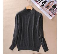 BEQUAH Woolen Sweater Cashmere Cotton Blend Half Turtleneck Women Pullover Autumn Winter Jumper Daily Wear Basic Warm Knitted Sweater Pull Femme-Dark Grey,L