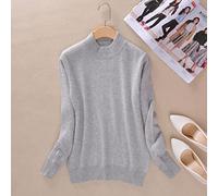 BEQUAH Woolen Sweater Cashmere Cotton Blend Half Turtleneck Women Pullover Autumn Winter Jumper Daily Wear Basic Warm Knitted Sweater Pull Femme-Gray,M