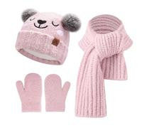 Bequemer Laden Kids Toddler Infants Winter Beanie Hats Scarf Gloves Set Pompom Caps Mittens Neck Warmer with Fleece Gifts for 0 6 12 18 Months 1 2 3 4 Years Old Baby Girls Boys