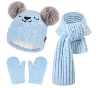 Bequemer Laden Kids Toddler Infants Winter Beanie Hats Scarf Gloves Set Pompom Caps Mittens Neck Warmer with Fleece Gifts for 0 6 12 18 Months 1 2 3 4 Years Old Baby Girls Boys