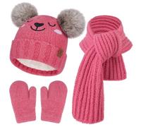 Bequemer Laden Kids Toddler Infants Winter Beanie Hats Scarf Gloves Set Pompom Caps Mittens Neck Warmer with Fleece Gifts for 0 6 12 18 Months 1 2 3 4 Years Old Baby Girls Boys