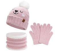 Bequemer Laden Kids Toddler Winter Beanie Hats Scarf Touchscreen Gloves Set Pompom Caps Neck Warmer with Fleece Gifts for 5-8 Years Old Baby Girls Boys