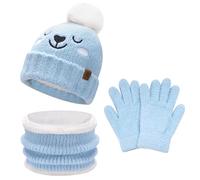 Bequemer Laden Kids Toddler Winter Beanie Hats Scarf Touchscreen Gloves Set Pompom Caps Neck Warmer with Fleece Gifts for 5-8 Years Old Baby Girls Boys