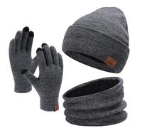 Bequemer Laden Men Women Winter Warm Beanie Hat Scarf Touchscreen Work Gloves Knit Set Neck Warmer with Fleece Gifts for Men and Women Navy Blue