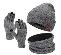Bequemer Laden Men Women Winter Warm Beanie Hat Scarf Touchscreen Work Gloves Knit Set Neck Warmer with Fleece Gifts for Men and Women Grey
