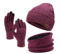 Bequemer Laden Men Women Winter Warm Beanie Hat Scarf Touchscreen Work Gloves Knit Set Neck Warmer with Fleece Gifts for Men and Women Rose