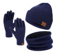 Bequemer Laden Men Women Winter Warm Beanie Hat Scarf Touchscreen Work Gloves Knit Set Neck Warmer with Fleece Gifts for Men and Women
