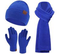 Bequemer Laden Mens Winter Warm Beanie Hats Long Scarf Neck Touchscreen Gloves Set Ribbed Knit Skull Caps Scarves Gloves for Women Man, Blue