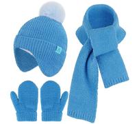 Bequemer Laden Toddler Kids Winter Hats Mittens Gloves Scarf Set Age 0-4 | Warm Knit Baby Beanies Hats with Ear Flaps, Fleece Neck Warmer Mittens for 0-6 12 18 Months 1 2 3 4 Year Old Girls Boys Gifts