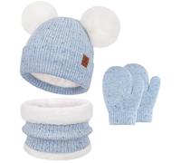 Bequemer Laden Toddlers Infants Kids Winter Hats Thermal Gloves Scarf Set Pom Pom Beanie Mittens Neck Warmer with Fleece Lined Gifts for 0-4 Years Old Baby Girls Boys